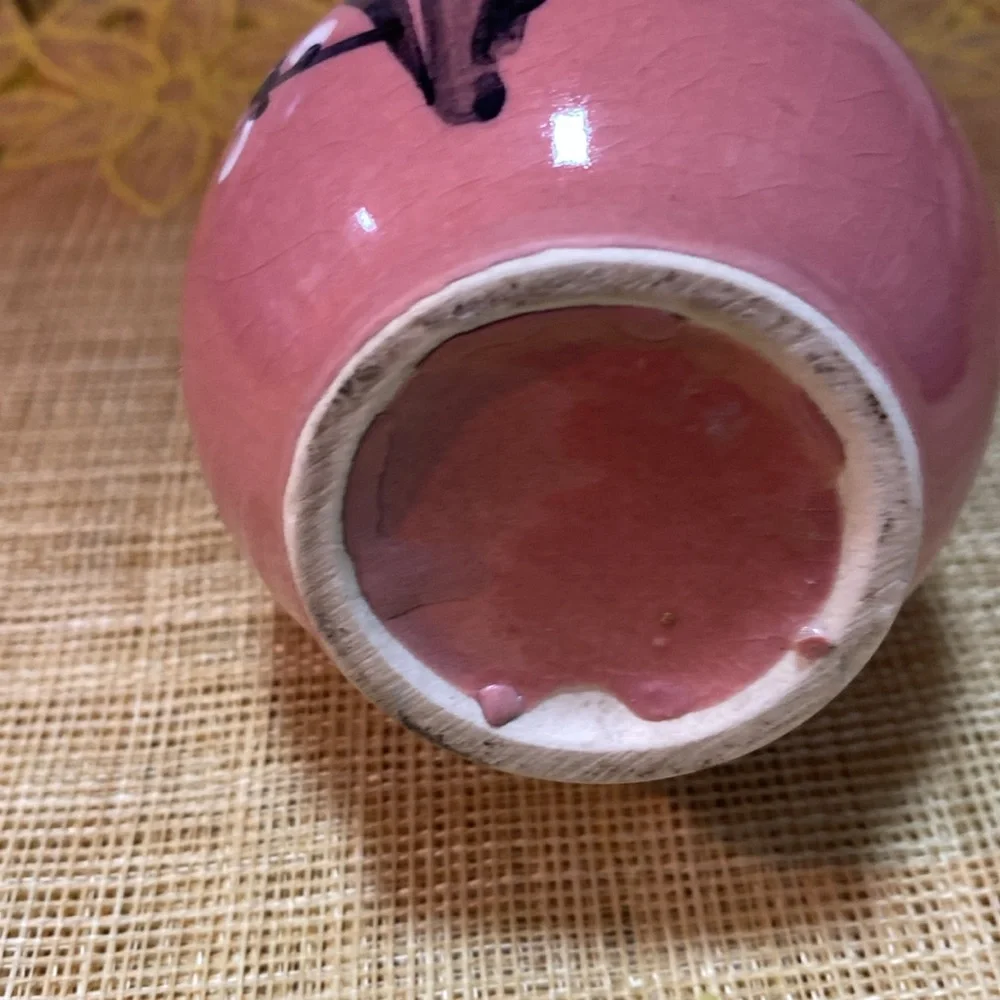 Vintage PINK HANDPAINTED DOGWOOD CERAMIC VASE